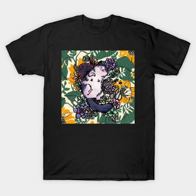 Cat on flowers T-Shirt by Art by Ergate